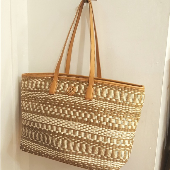 Tory Burch Handbags - Tory Burch Stripe Straw Tote